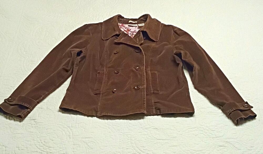 St Johns Bay Brown Corduroy Jacket Womens Large Double Breasted Peacoat Y2K L
